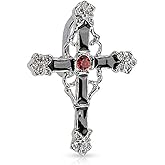 Pierced Owl 14G Black Enamel Colored Cross with Red Gem Center Rhodium Plated Top Drop Navel Belly Ring