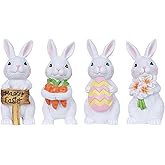 MEETYAMOR Easter Decorations, 4 PCS Bunny with Egg Carrots for Easter Decor, Farmhouse Rustic Resin Figurines Bunny Decorations Indoor for Home, Tables, Tiered Tray, Mantle