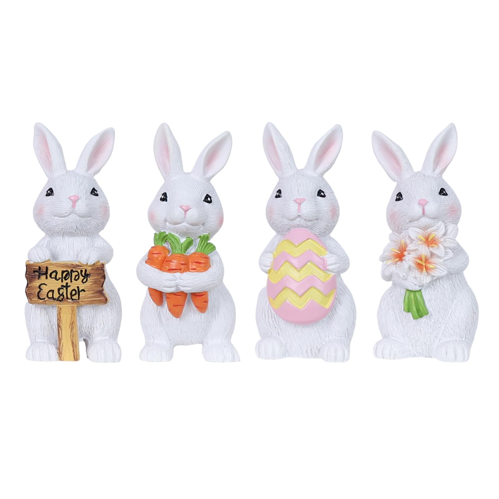 MEETYAMOR Easter Decorations, 4 PCS Bunny with Egg Carrots for Easter Decor, Farmhouse Rustic Resin Figurines Bunny Decorations Indoor for Home, Tables, Tiered Tray, Mantle