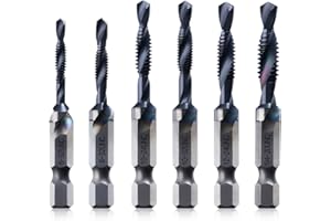 Kraftek SAE(6-32NC - 1/4-20NC) 6pcs Combination Drill and Tap Bit Set, Ultra TiAlN Coating M2 Drill Tap Set for One-Step Drilling, Tapping, and Deburring