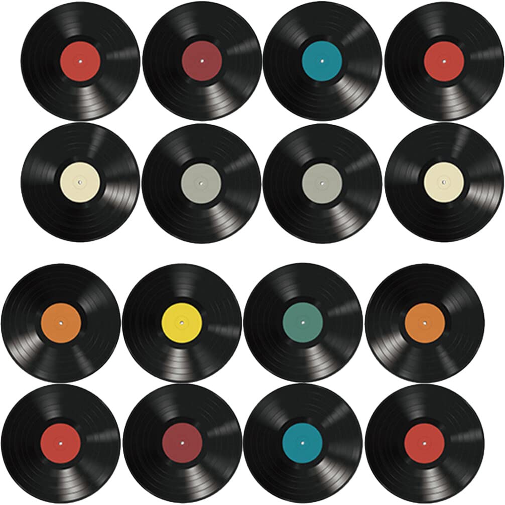 SAFIGLE 16Pcs Vinyl Record Wall Stickers - Retro Music Decor for Rock Party, 50s Theme, Home & Cafe - Black PVC Decorative Records for Room Decoration