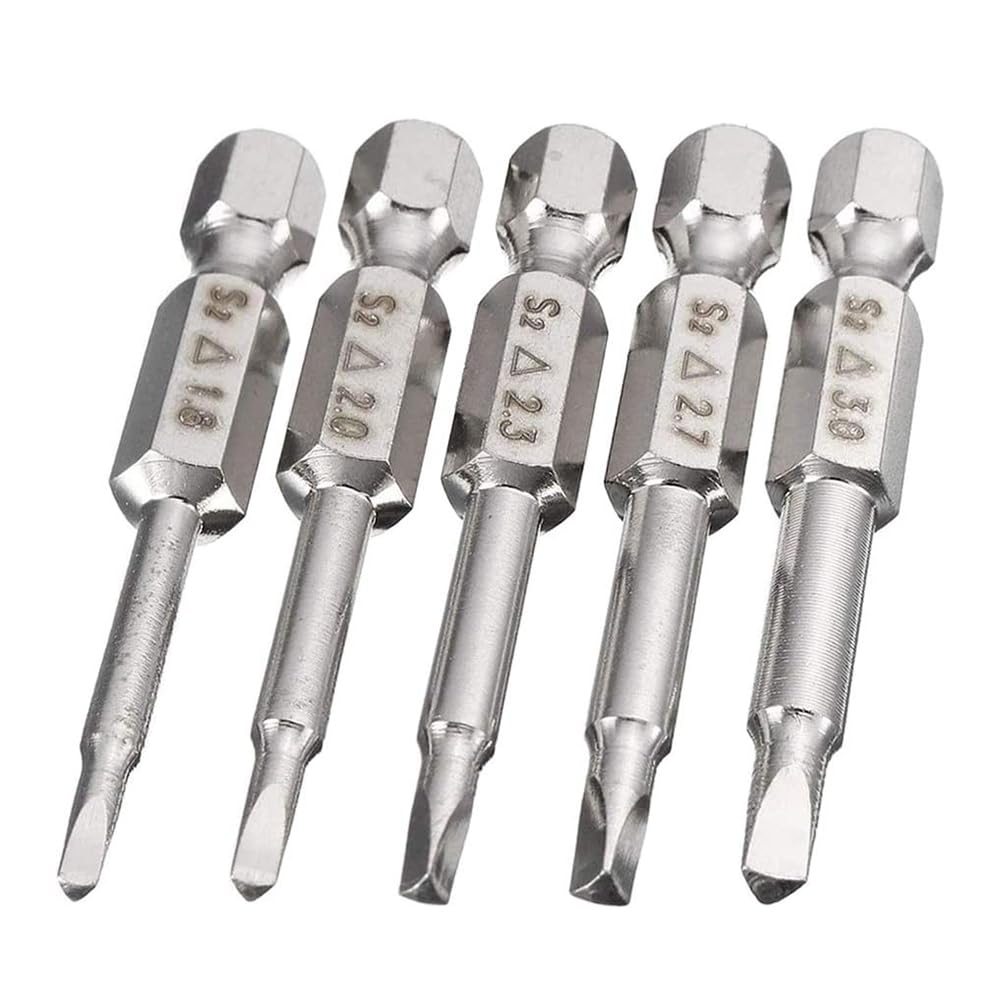 Teocpai 5 x S2 Steel Magnetic Triangle Screwdrivers Tools, Triangular Screwdrivers, Length: 50 mm, Triangular Head 1.8 mm, 2.0 mm, 2.3 mm, 2.7 mm, 3.0 mm