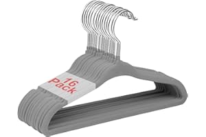 Wellong Baby Velvet Hangers, 11 Inches Kids Clothes Hangers, Non-Slip Childrens Hangers for Infant and Toddler 16 Pack Gray