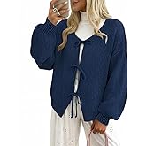 kipfall Womens Bow Tie Front Cardigan Sweaters Long Puff Sleeve Cute Print Jacket Coats 2025 Trendy Fall Winter Outfits