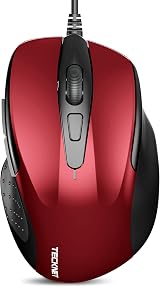 TECKNET Wired Mouse 6400 DPI 4 adjustable DPI 6-button Ergonomic USB Plug & Play