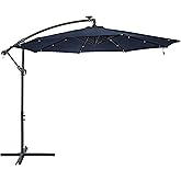 Sunnydaze 10' Solar Offset Patio Umbrella - Solar Cantilever Umbrella Outdoor with LED Lights - Polyester Shade, Air Vent, & Cross Base