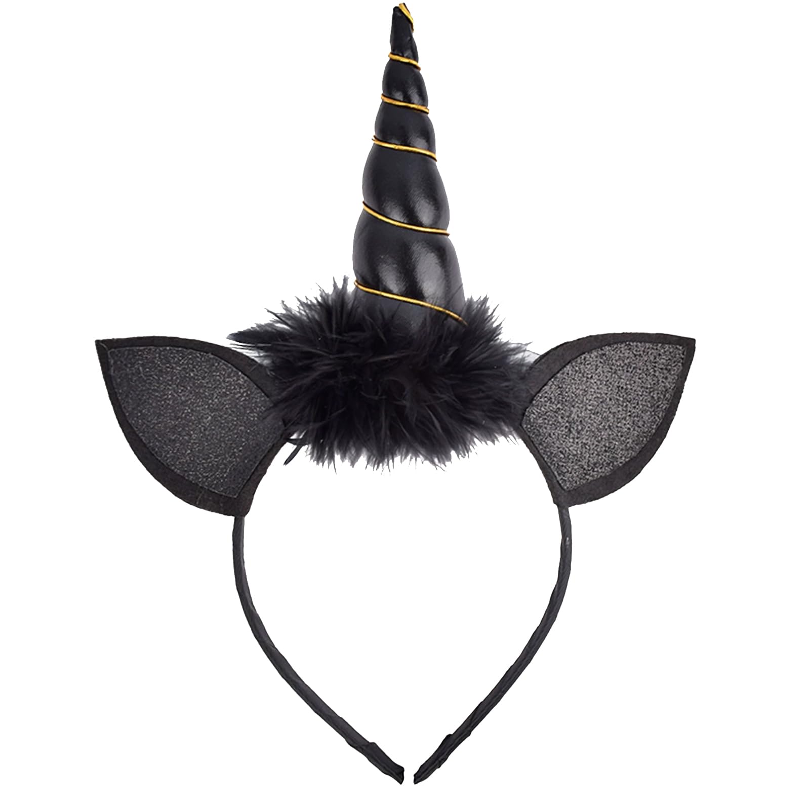 Photo 1 of Roffiy Unicorn Horn Headband Black Furry Unicorn Ears Pony Hairband – Magical Blossom Hair Accessory for Women Cosplay & Birthday Party Halloween