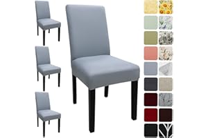 Keyroal Dining Room Chair Covers Set of 4, Stretch Solid Color Parsons Chair Slipcovers Spandex Removable Washable Kitchen Chair Protector Cover for Dining Room, Hotel, Ceremony(Light Grey)