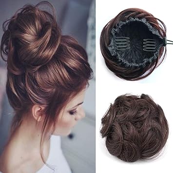 Wavy Reddish Brown Reysaina Messy Bun Hairpiece Redissh Brown