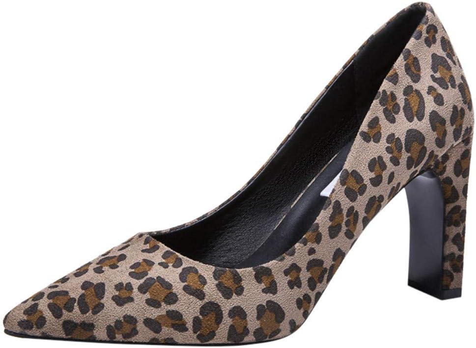 Londony Fashion Shoes, Women's Leopard Spots Pattern Suede Jane Pointed Toe Mid Heel Pump