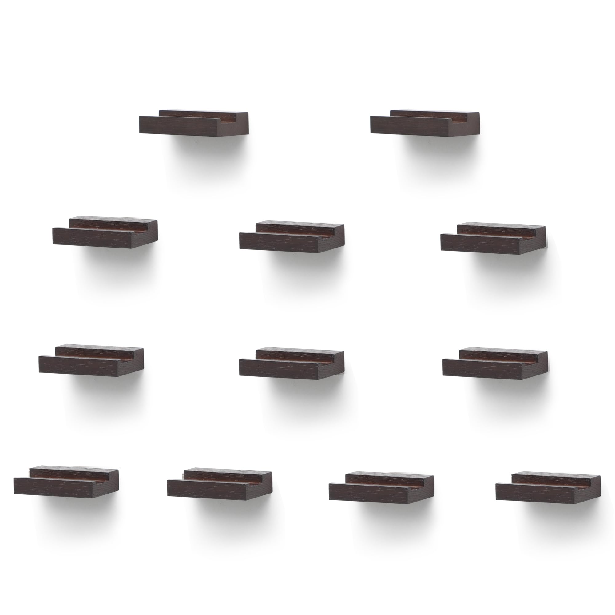 PHOENANCEE Solid Oak Wood, Set of 12, Record Shelf Wall Mounted Rack, Album Record Holder, Picture Ledge Shelves, Record Storage Display Collection Stand(Dark Walnut, Set of 12)