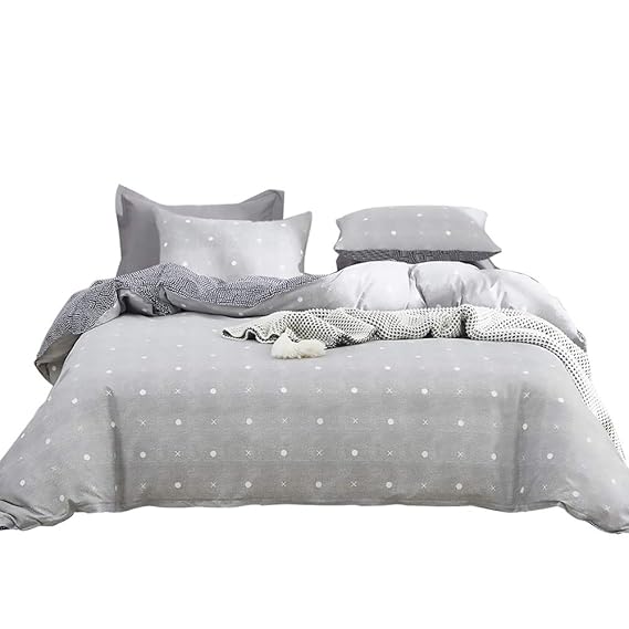 Amazon｜Hanacat 布団カバー シングル 3点セット 掛け布団カバー ボックスシーツ 枕カバー 洋式 ベッド用 ドット柄 グレー