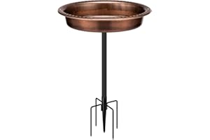 VIVOHOME Oval Polyresin Bird Bath Bowl with Metal Stake, 29 Inch Height Outdoor Freestanding Birdfeeder, Capacity 1.3 Gallons