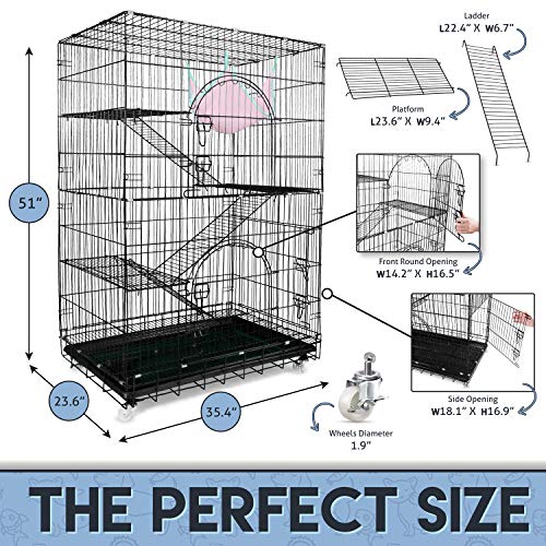 Petsmatig-Wire-Cat-Cage-Spacious-Foldable-Metal-Pet-Crate-Playpen-with-3-Openings-3-Platforms-3-Ladders-1-Hammock-1-Bottom-Tray-4-Wheels-and-Free-Grooming-Gloves