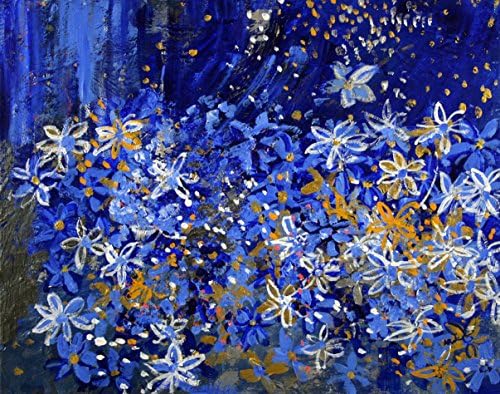 2013-006 Blue Daisy Sparkle Garden with Stars, 20 x 16