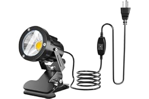 TobeBright Clip On Spot Light Plug in with On/Off Switch IP65 Water Resistant Plant Spotlight Indoor and Outdoor 7W LED Clamp Spot Lights with 3-Pin Plug, Warm White 3000K, 1.78m Cord