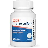 Rugby Zinc Sulfate 220 mg Tablets - Made with Zinc Sulfate Heptahydrate - Dietary Supplement - 100 Count (1 Pack)