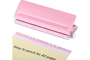 WORKLION Adjustable 6 Hole Punch: Metal Six Hole Puncher for Planners and 6-Ring Binders with 6 Sheet Capacity for A4 / A5 / A6 / Personal/Pocket Size (Pink)