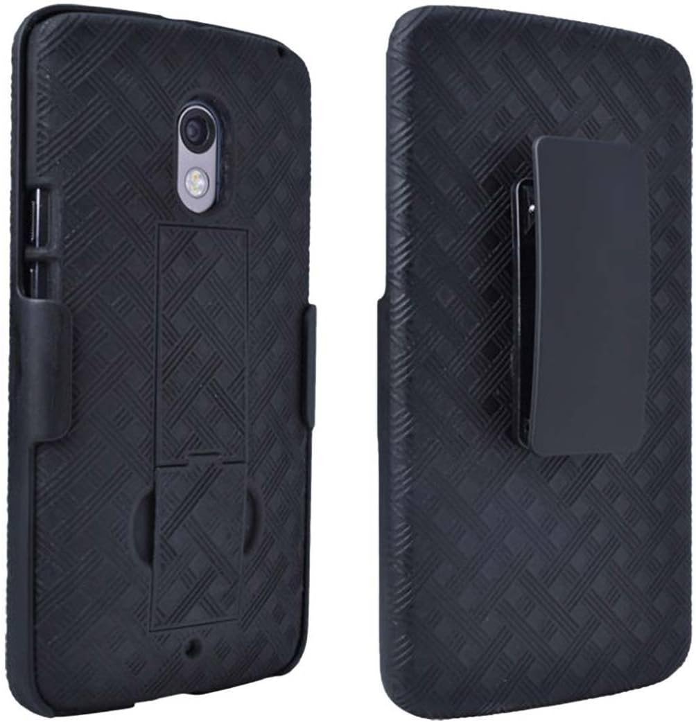 Rome Tech Holster Case with Belt Clip for Droid Maxx 2 / Moto X Play - Slim Heavy Duty Shell Holster Combo - Rugged Phone Cover with Kickstand Compatible with Droid Maxx 2 - Black