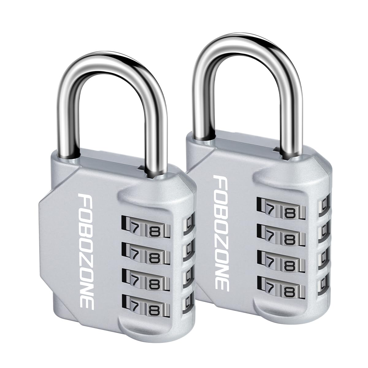 FOBOZONE Combination Padlock, 4 Digit Coded Padlock, Outdoor Waterproof Resettable Code Padlock for Gym Locker, Cabinet,Shed, Hasp,Gate, Tool Box,School Locker Lock (Silver 2 Pack)