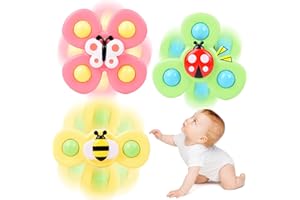 DEGIDEGI Suction Cup Spinner Toy for Baby 1 2 Year Old, 3PCS Spinner Sensory Toys for Toddlers 1 3, Cartoon Baby Fidget Spinners Toys 12 Months Kids, High Chair/Dining Table/Window/Travelling (Colorful)