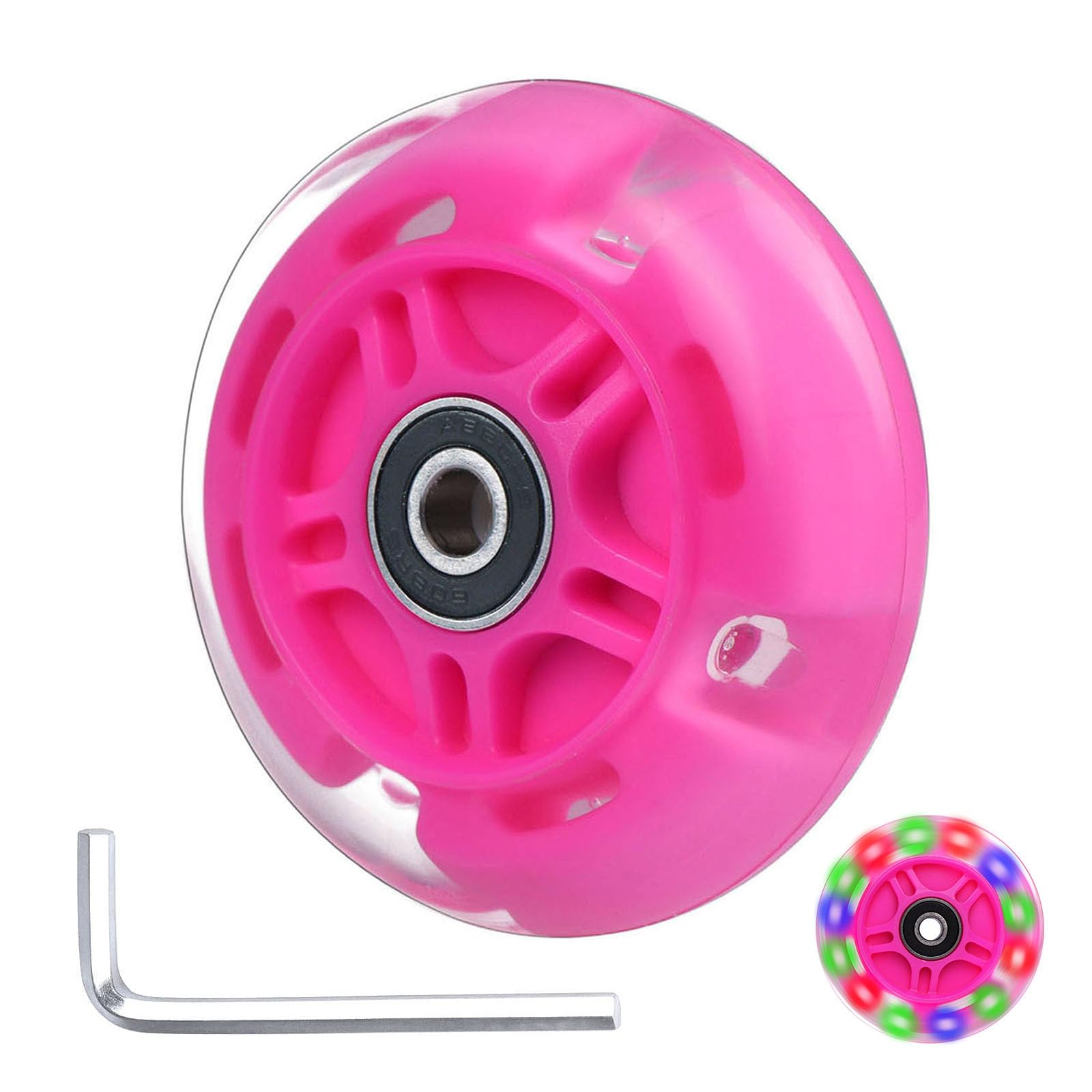 1-Pack 80mm Light Up Scooter Wheel Rear Colorful Led Flashing Replacement Wheel for 3-Wheeled Kid Scooter (Pink)