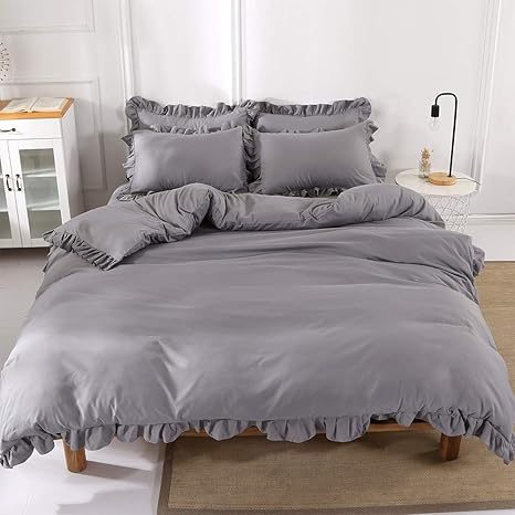 Amazon Co Jp 布団カバー グレー 灰 フリル付き ダブル 4点セット グレー 寝具カバーセット 洗い替え速乾タイプ 肌に優しい 着脱簡単 おしゃれ かわいい ホーム キッチン