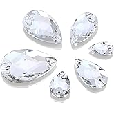 DONGZHOU 60PCS Crystal Sew On Rhinestone Drop Shape Sew On Beads Flatback Glass Rhinestone Crystal Gems Dress Accessories for Costume, Clothes, Garments, DIY Crafts