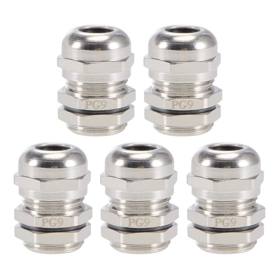 sourcing map PG9 Cable Gland 4mm-8mm Wire Hole Waterproof Metal Joint Adjustable Locknut with Washer 5pcs