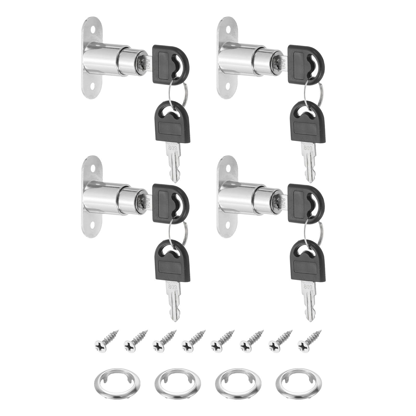 PATIKIL Push Plunger Lock, 4 Pack 22mm(7/8inch) Cylinder Length 3/4" Cylinder Diameter Zinc Alloy Chrome Finish Desk Drawer Lock Keyed Alike for File Cabinet Wardrobe Sliding Door