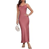 Women's 2025 Summer Satin Dress Spaghetti Strap Elegant Cowl Neck Midi Wedding Cocktail Evening Long Silk Slip Dresses