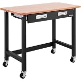 Seville Classics UltraGraphite Wood Top Workbench on Wheels with Sliding Organizer Drawer Table, 48", Graphite