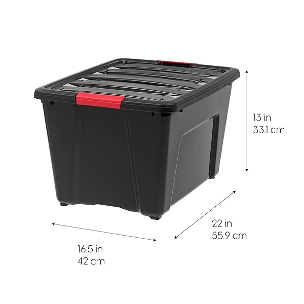 IRIS USA 54 QT PLASTIC STORAGE BOX WITH LID AND LATCHES – 6 PACK – BPA-FREE, GARAGE ORGANIZING SOLUTION, DURABLE NESTABLE STACKABLE CONTAINERS, SECURE PULL HANDLE – BLACK
