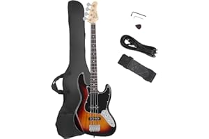GLARRY 4 String GJazz Electric Bass Guitar Full Size Right Handed with Guitar Bag, Amp Cord and Beginner Kits (Sunset)
