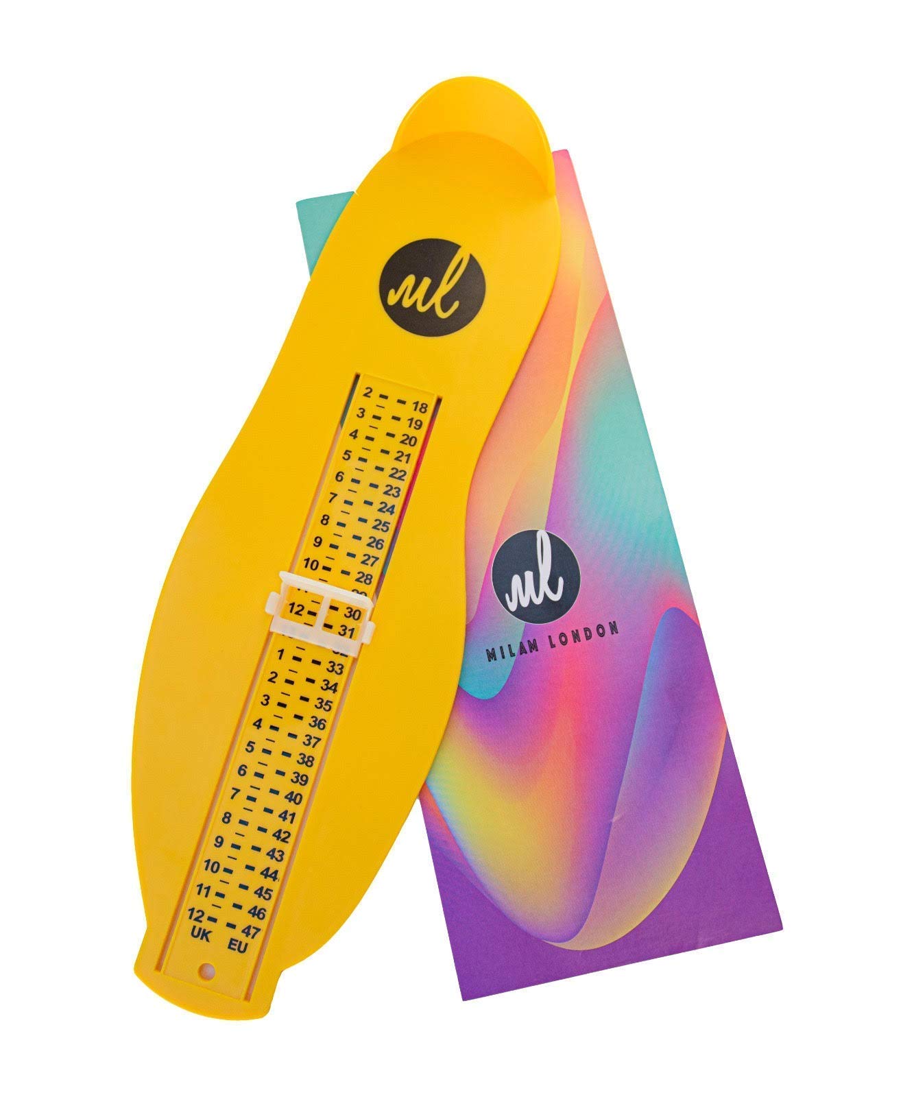 Milam London Professional Family Foot Measure Sizer Device Child/Adult UK Sizes 2-12 / EU Sizes 18-47 - (Yellow)