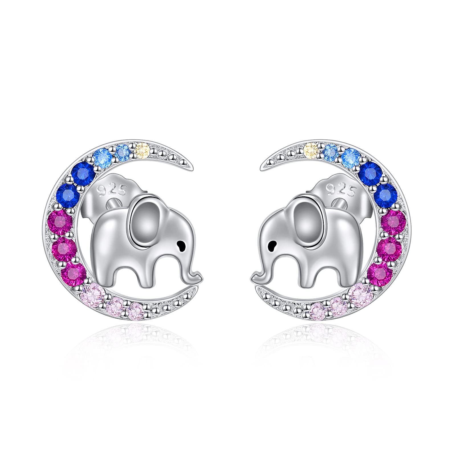 YFN Elephant Earrings Sterling Silver Elephant Moon Stud Earrings Gifts for Women