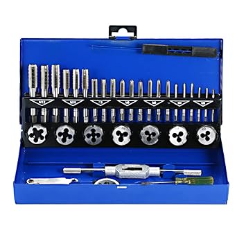 KKmoon HSS Tap and Die Set Metric Wrench Cut M3-M12 Hand Threading Tool Tungsten Carbide Tap Die Screw Thread Making Tool Bit Set Engineer Kit with Metal Case