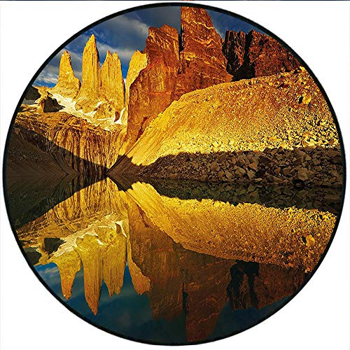 Short Plush Floor mat/Rug Sunrise Exquisite Cliffs by Lake Torres Del Paine National Park Patagonia Light Coffee Cinnamon Blue Non-Slip Machine Washable 23.6" x 23.6" Round