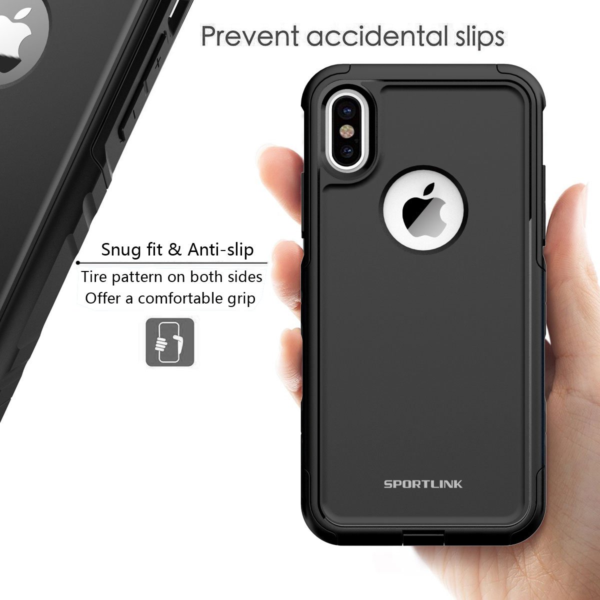 For iPhone X Case / iPhone 10 Case, Sportlink Dual Layer Hybrid Flexible TPU and Hard PC Double Protection Slip-Proof Drop-proof Anti-scratch Cover for Apple iPhone X 2017 (Black)