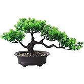 Rozwkeo Artificial Bonsai Tree Fake Plant Decoration Potted Tree Faux House Plants Small Japanese Pine Bonsai Plant for Indoor Home Decoration Office Hotel Windowsill Desktop Display Zen Decor Trees