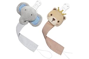 TYRY.HU Pacifier Clip for Baby, 2 Pack Neutral Pacifier Holder Clip for Girls Boys, Soft Webbing Soothie Binky Clips Fit All Pacifiers, Cute Baby Birthday Shower Gift (Elephant, Bear)