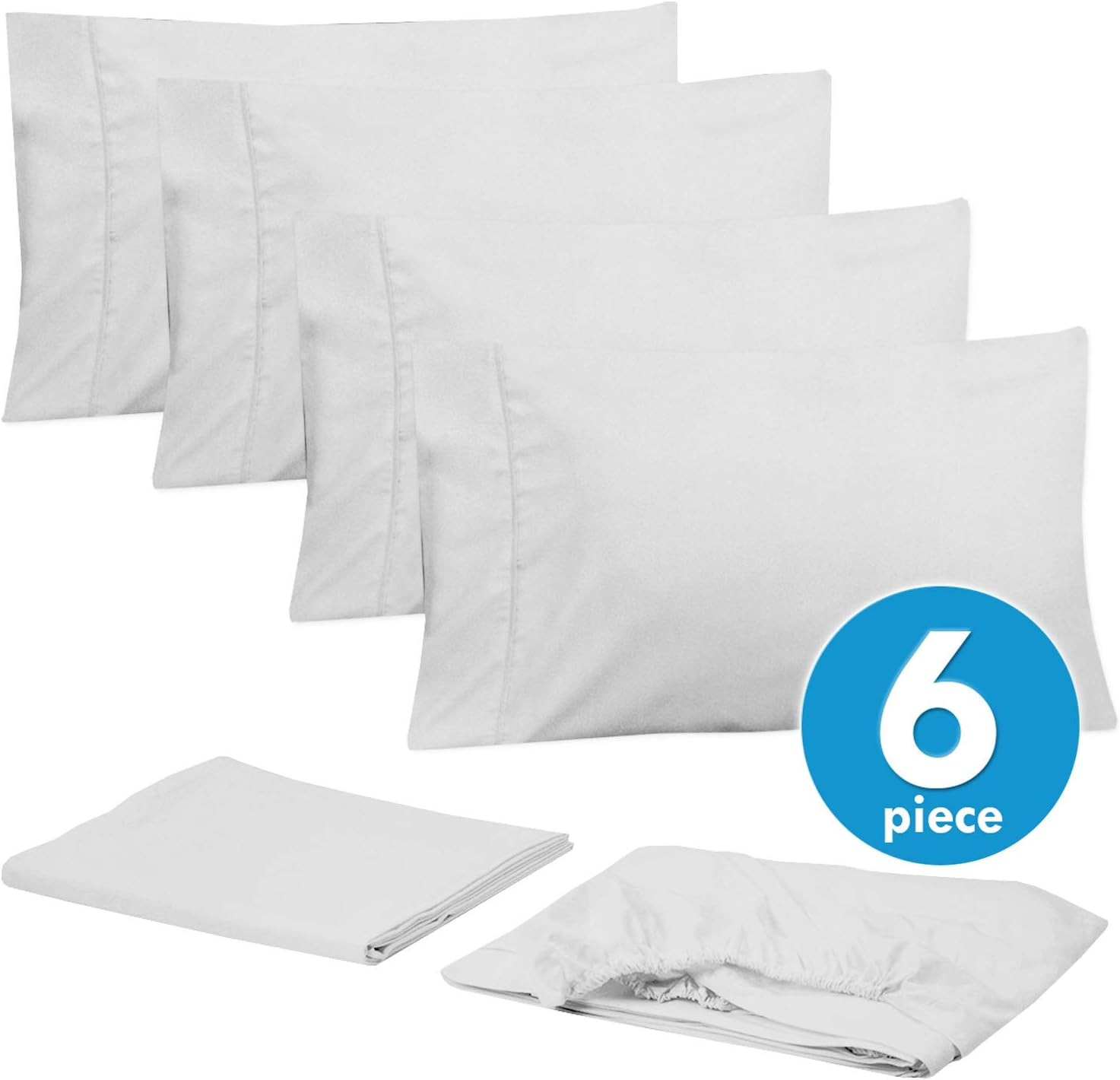 Sweet Home Collection Queen Sheets-6 Piece 1500 Thread Count Fine Brushed Microfiber Deep Pocket Set-EXTRA PILLOW CASES, VALUE, White: Home & Kitchen