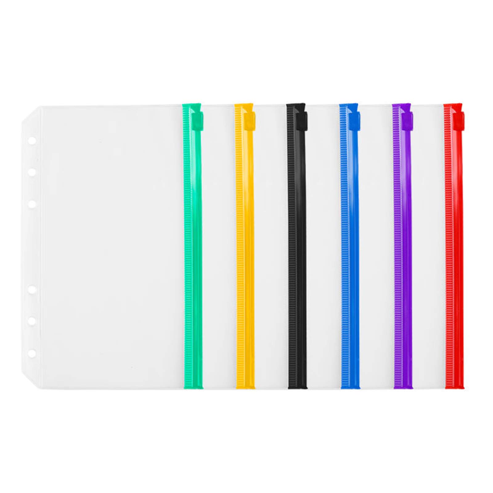 NeeyBing 12PCS Binder Pockets A6 Size 6 Holes Zipper Binder Pouch Folders for 6-Ring Notebook Binder Loose Leaf Bags, Waterproof PVC Pouch Document Filing Bags, Multicolor