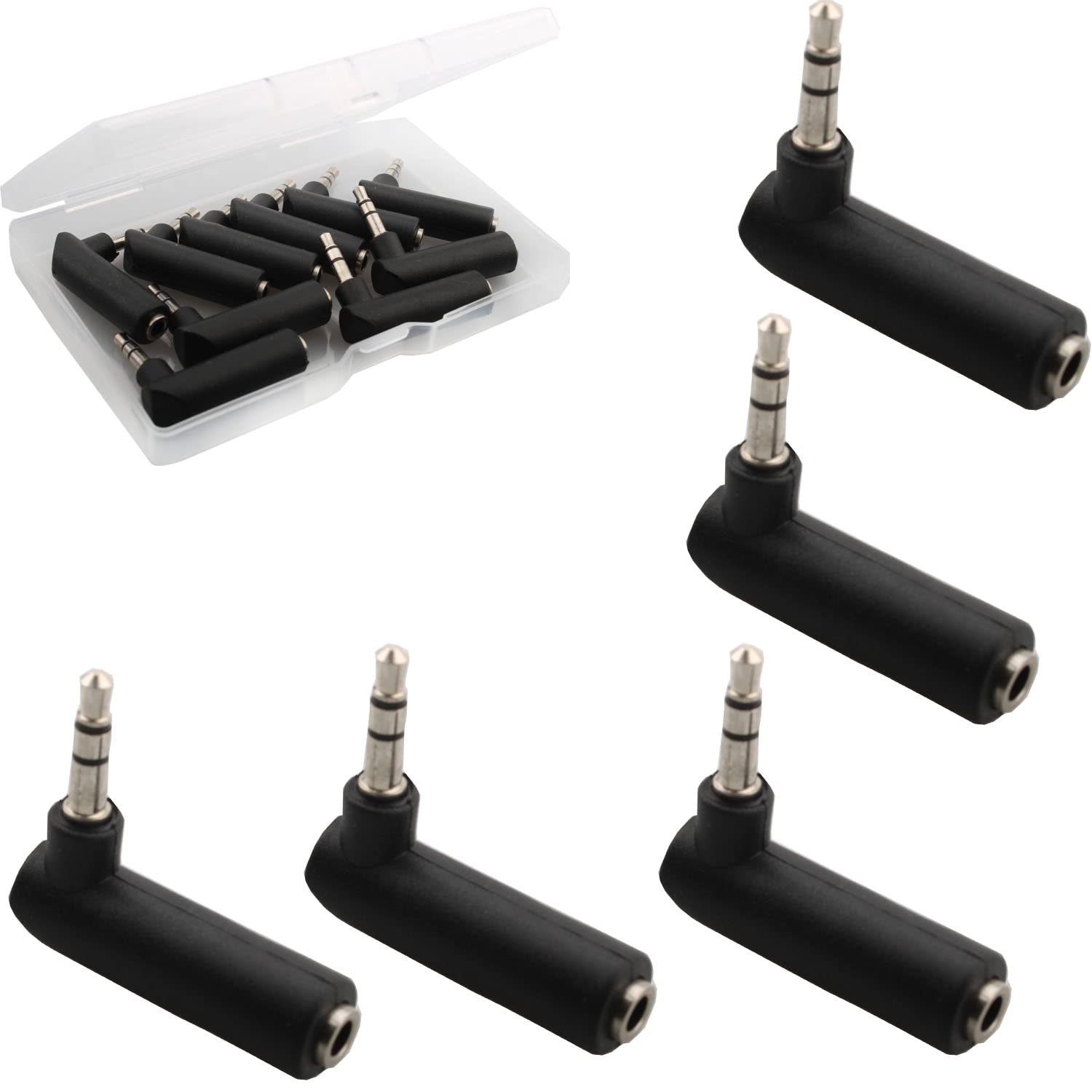 RUNCCI-YUN 10Pcs 3.5mm Angle Male to Female Audio Adapter, 90 Degree Right Angle Gold-Plated TRS Stereo Jack Plug AUX Connector Compatible with Headset, Tablets, MP3 Players, Game Controller, Speakers