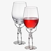 Stemmed Skeleton Wine Glasses, Set of 2, 10 Inch Tall Silver Metal Base Borosilicate Glass 19oz Decorative Drinkware for Parties, Dining, Home Bar, Gifts and Unique Tabletop Entertaining