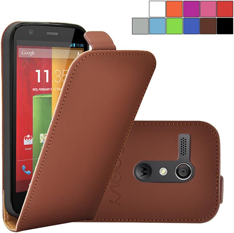 COOVY® Cover for Motorola Moto G XT1032 XT1033 (1. Generation Model 2013) slim flip case, housing protection shell + screen protector | colour brown