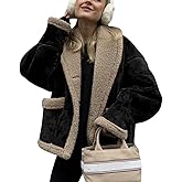 chouyatou Women's Winter Casual Faux Suede Leather Jacket Button Down Fuzzy Sherpa Lined Jacket Coat