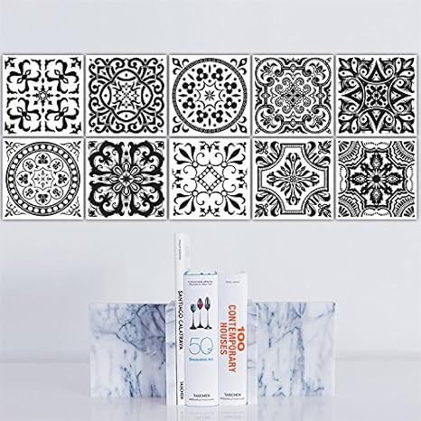 Amazon Yanqiao ワォーステッカー はがせる壁紙 黒白クラッシクの図案 おしゃれでかわいいのシール式 部屋 キッチン 床 ウォールステッカー オンライン通販