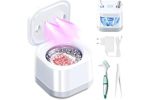 AMDISI Ultrasonic Retainer Cleaner, 25W/45kHz Professional Ultrasonic Jewelry Cleaner, 180ML Portable Retainer Cleaner Machine for Dentures, Retainer, Aligner, Braces, Mouth Guard-White