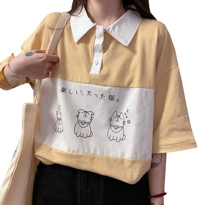 Amazon Mlboss 半袖 Tシャツ レディース ゆったり カットソー 切り替え プルオーバー トップス 夏服 韓国服 原宿系 通学 ポロシャツ Tシャツ カットソー 通販